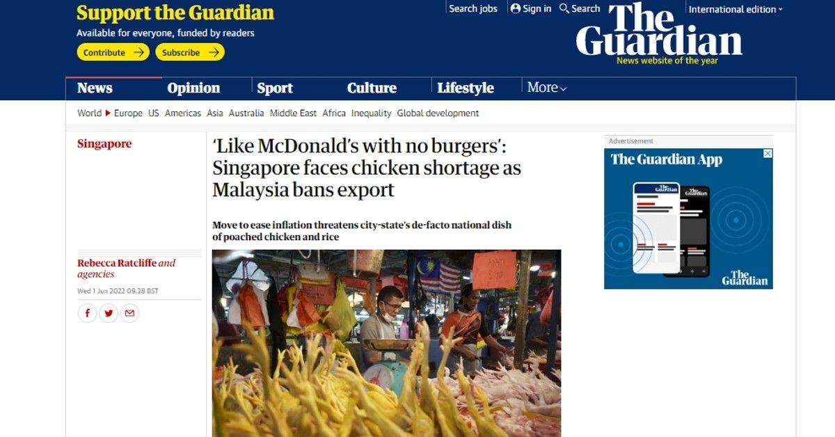 東南亞國家糧食禁運 新加坡鬧「雞荒」